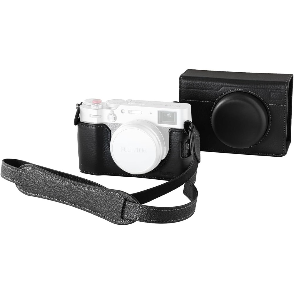 Genuine Leather Case Kit for FUJIFILM X100VI, Strap + Flip Cover,‎ Black